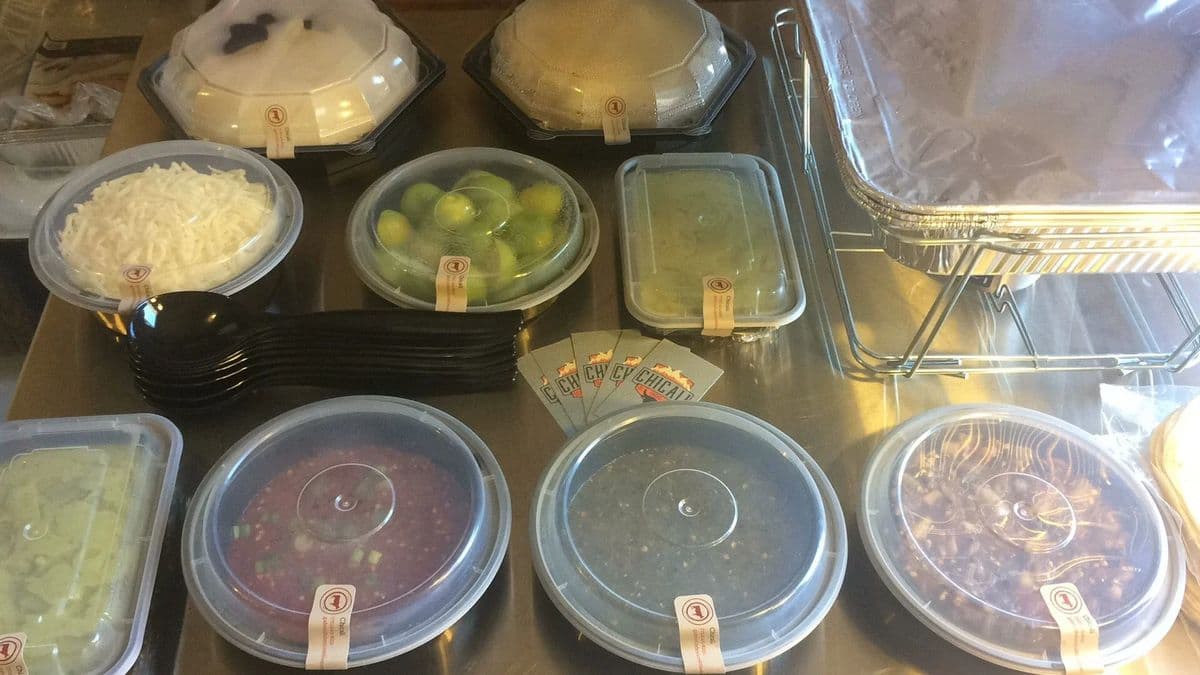 Fresh salsas and toppings packed for a Las Vegas office holiday party